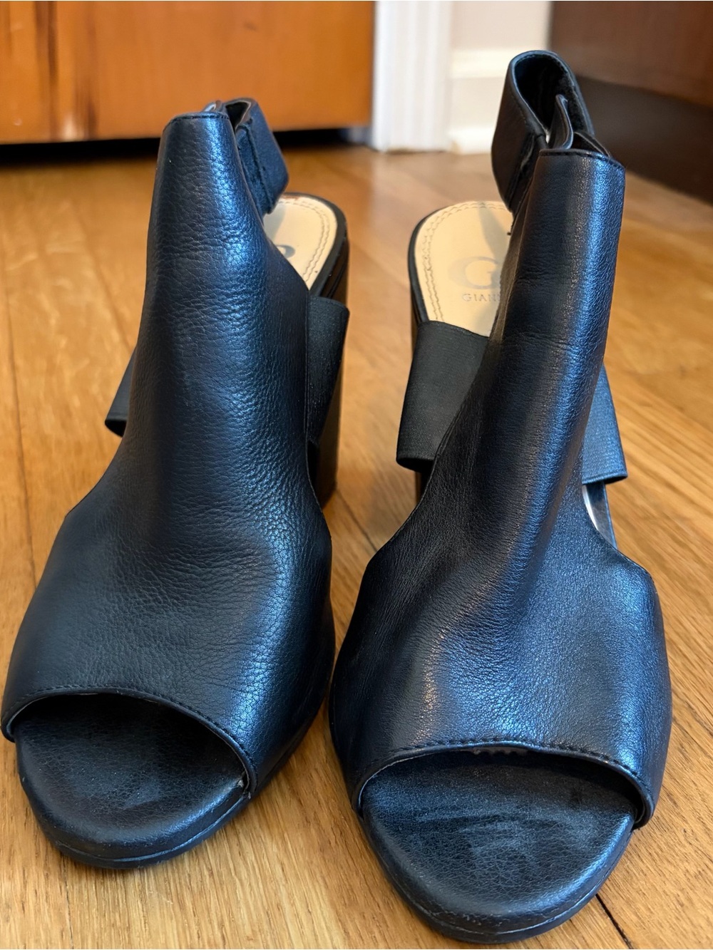 Gianni Bini Black Open-Toe Slingback Block Heels